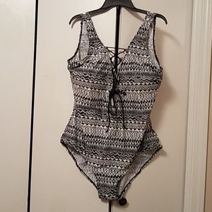 Black and white patterned swimsuit